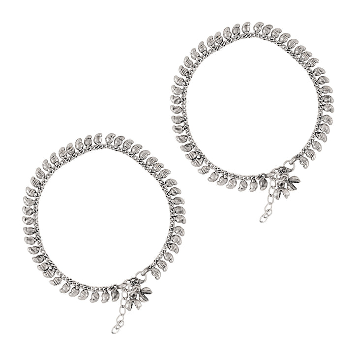Teejh Manthara Silver Oxidised Ghungroo Anklets