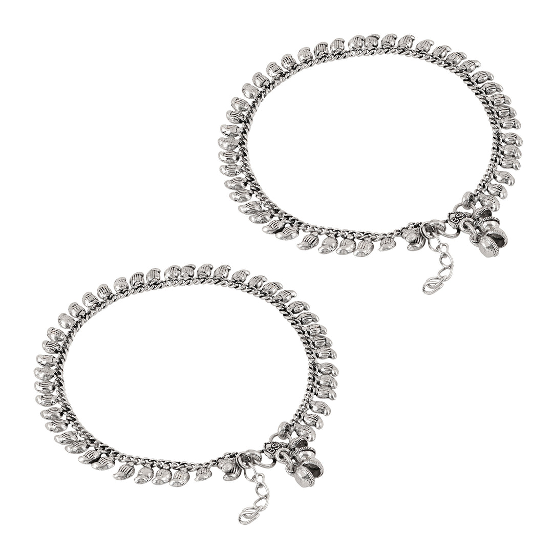 Teejh Manthara Silver Oxidised Ghungroo Anklets