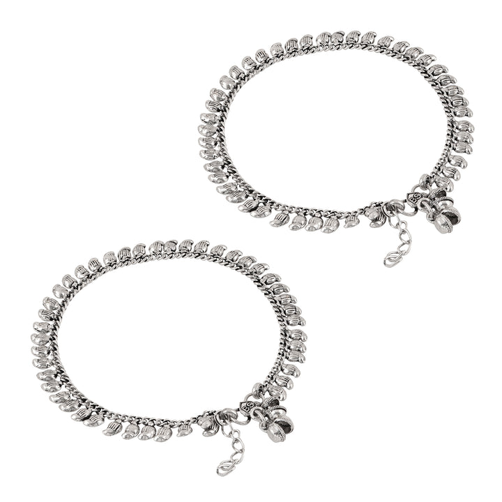 Teejh Manthara Silver Oxidised Ghungroo Anklets