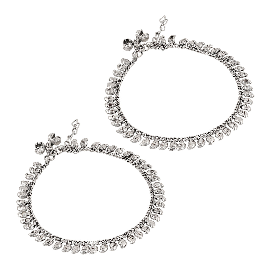 Teejh Manthara Silver Oxidised Ghungroo Anklets