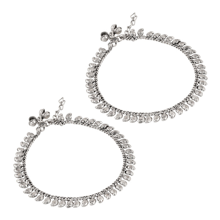 Teejh Manthara Silver Oxidised Ghungroo Anklets