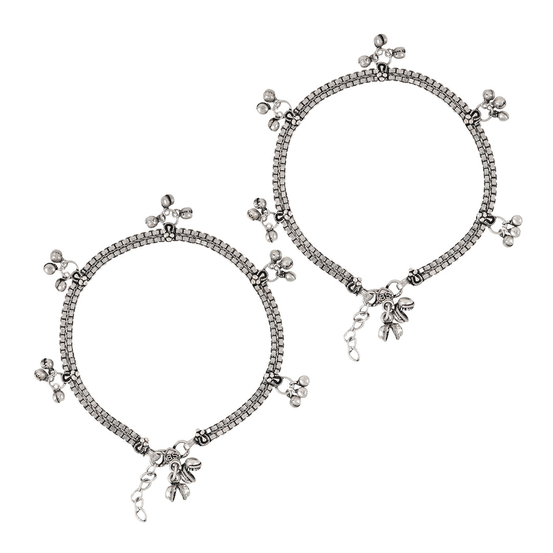 Teejh Ratnah Silver Oxidised Ghungroo Anklets