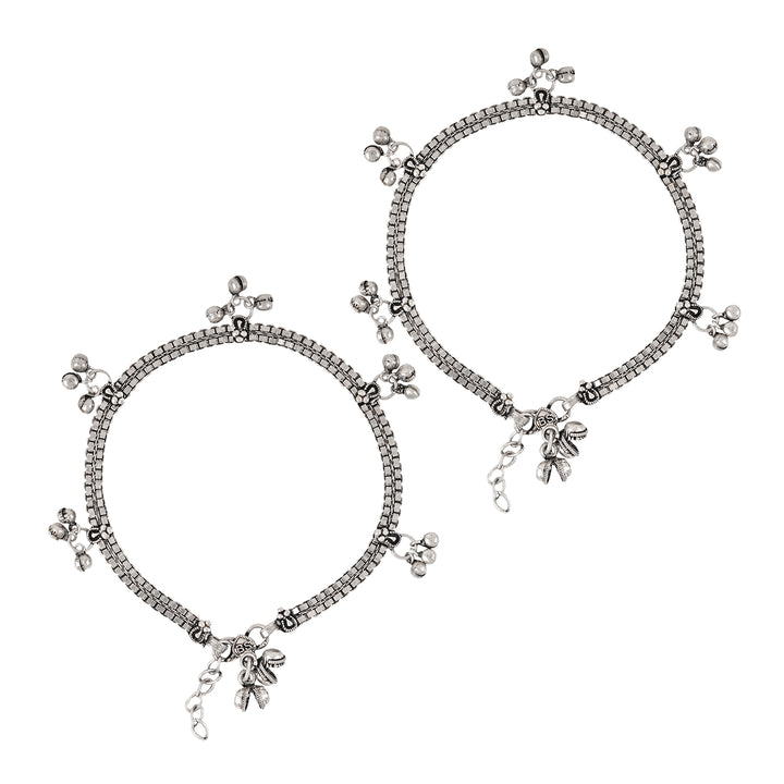 Teejh Ratnah Silver Oxidised Ghungroo Anklets