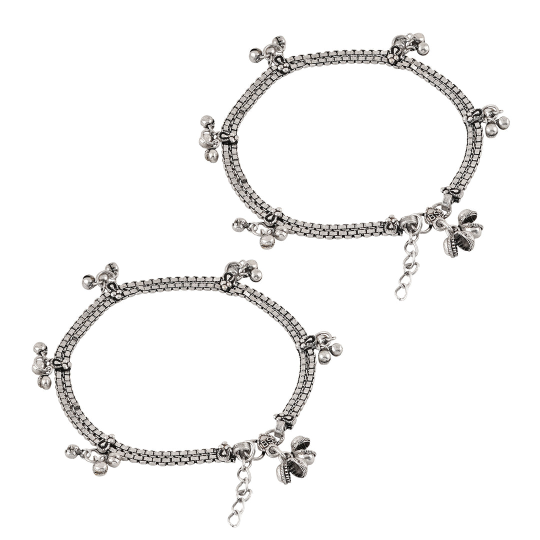 Teejh Ratnah Silver Oxidised Ghungroo Anklets