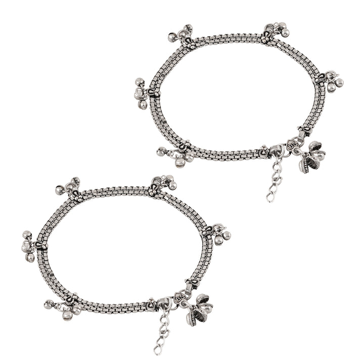 Teejh Ratnah Silver Oxidised Ghungroo Anklets