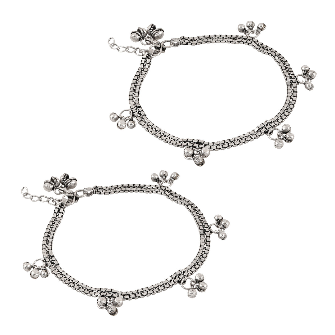 Teejh Ratnah Silver Oxidised Ghungroo Anklets