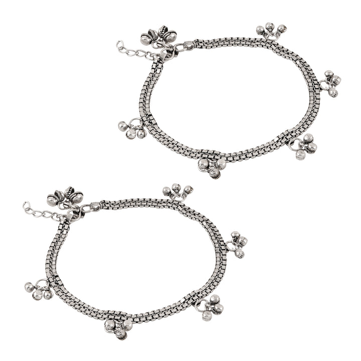 Teejh Ratnah Silver Oxidised Ghungroo Anklets