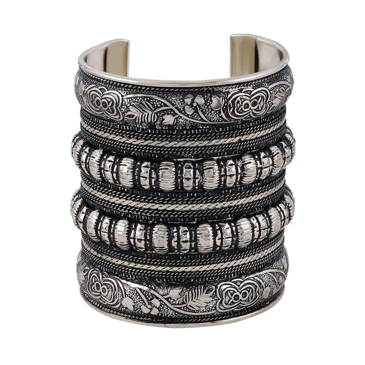 Teejh Dhel Silver Oxidised Cuff Bracelet