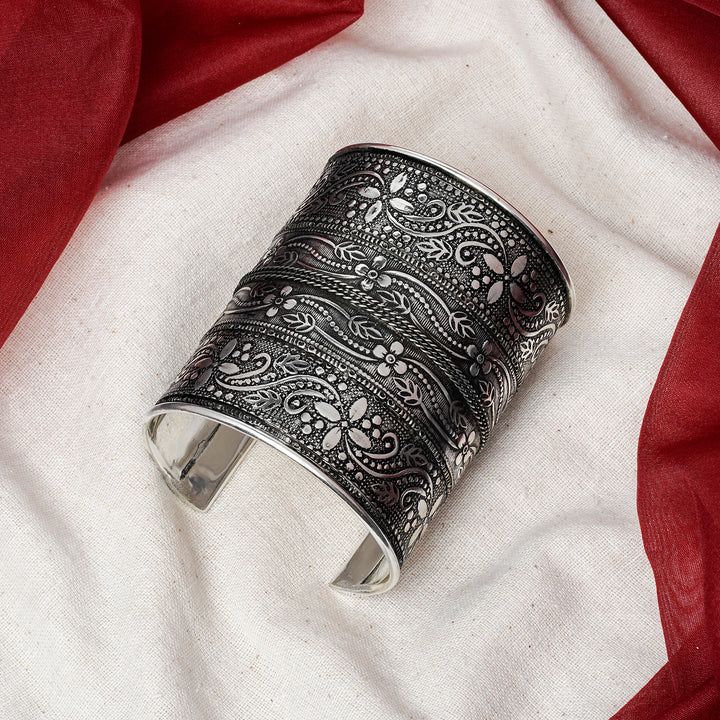 Teejh Yashodhara Silver Oxidised Cuff Bracelet