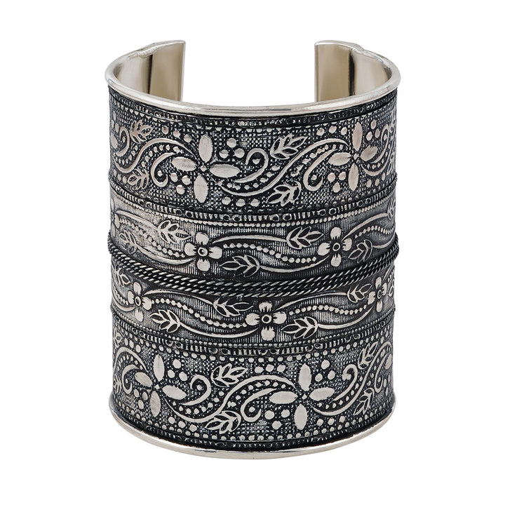 Teejh Yashodhara Silver Oxidised Cuff Bracelet