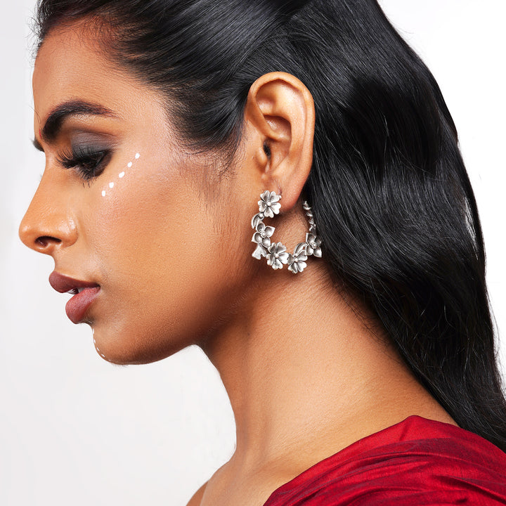 Teejh Taralika Silver Oxidised Floral Earrings