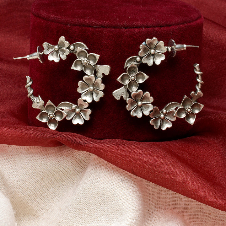 Teejh Taralika Silver Oxidised Floral Earrings