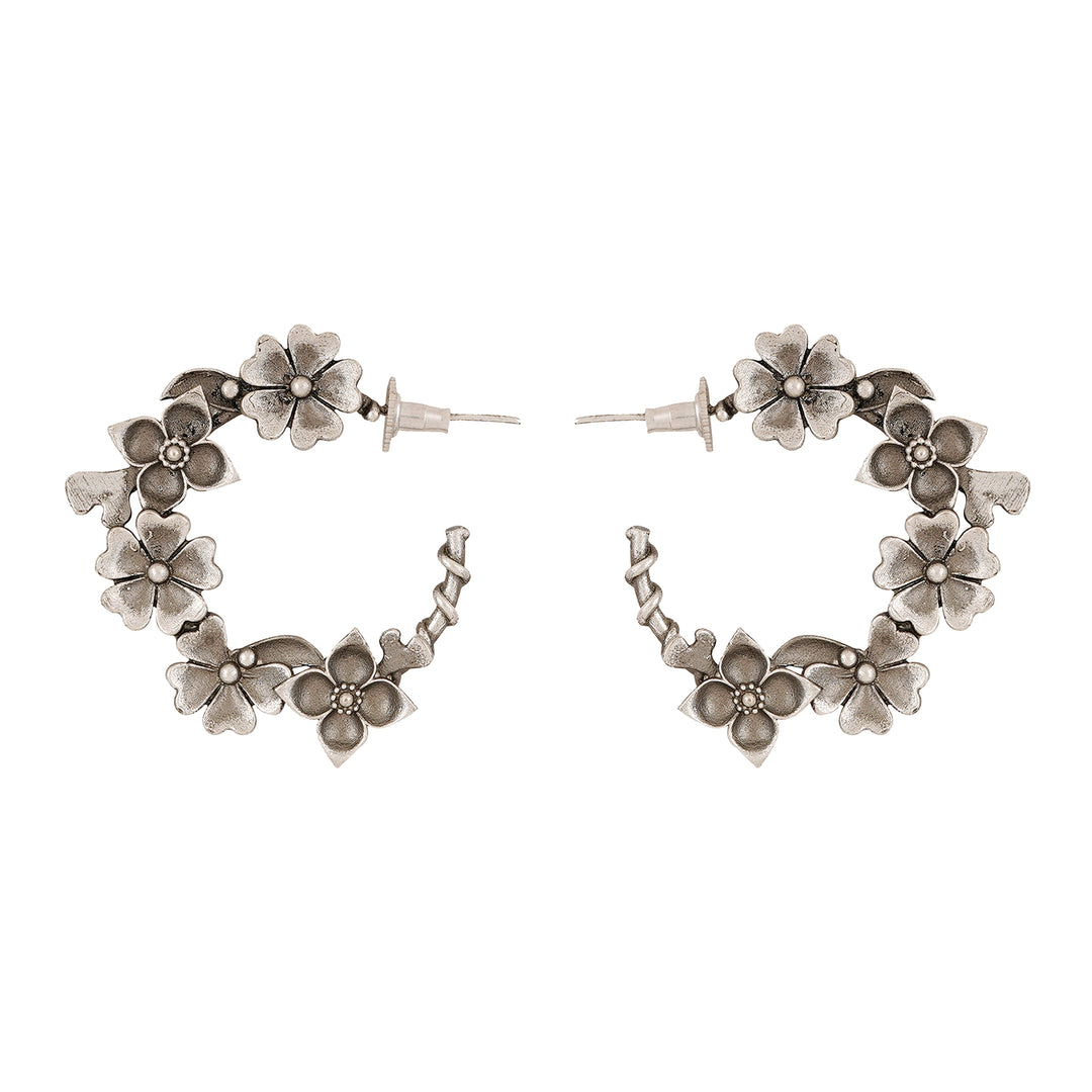 Teejh Taralika Silver Oxidised Floral Earrings