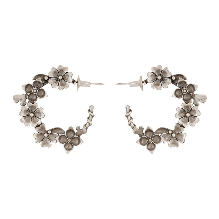 Teejh Taralika Silver Oxidised Floral Earrings