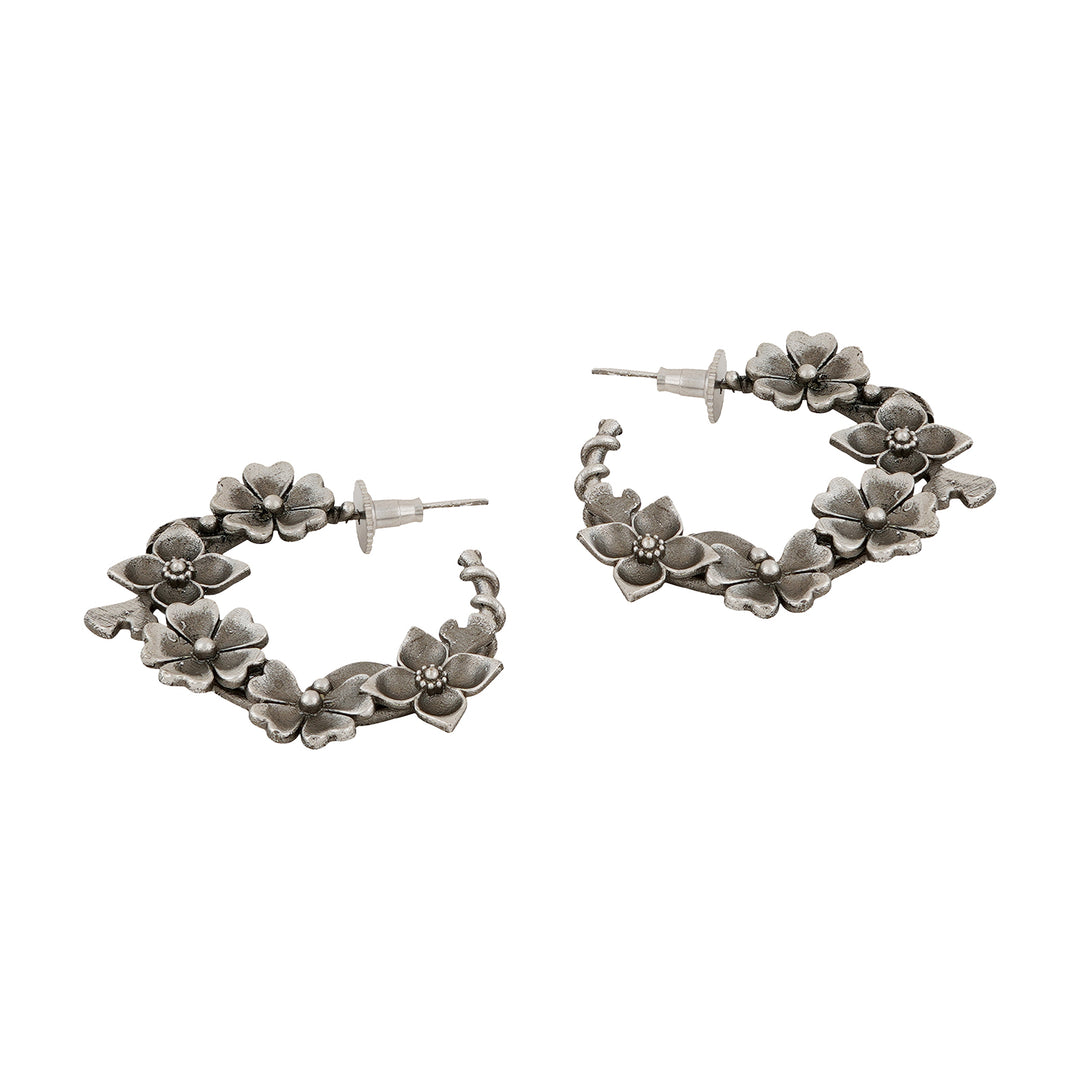 Teejh Taralika Silver Oxidised Floral Earrings