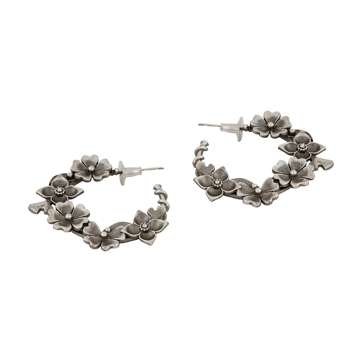 Teejh Taralika Silver Oxidised Floral Earrings