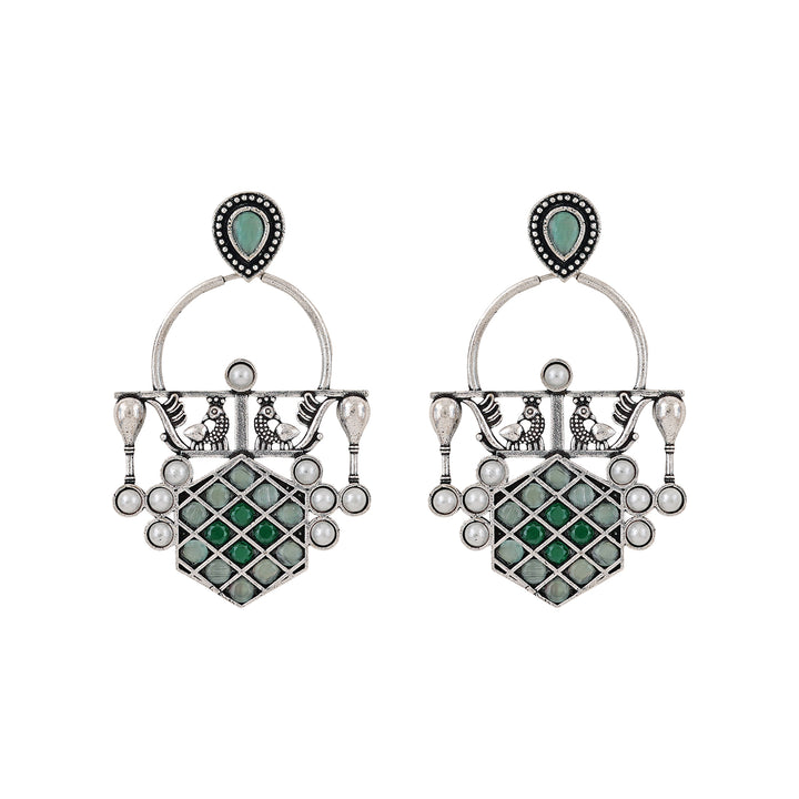 Teejh Charulata Green Silver Oxidised Earrings
