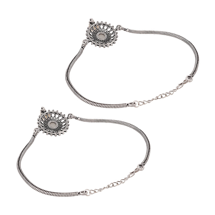 Teejh Vaibhavari Pearl Silver Oxidised Anklet