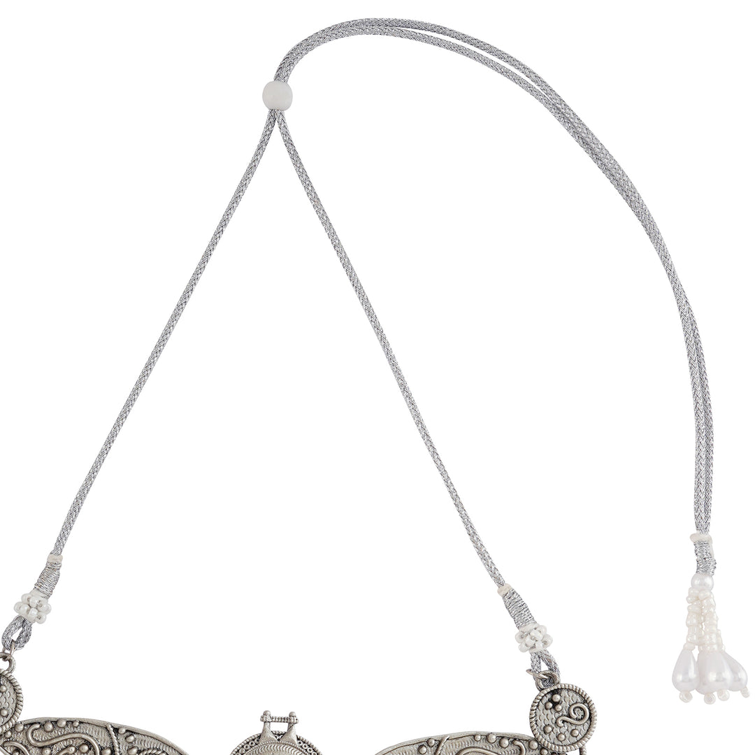 Teejh Cera Silver Oxidised Pastel Pink  Necklace Set