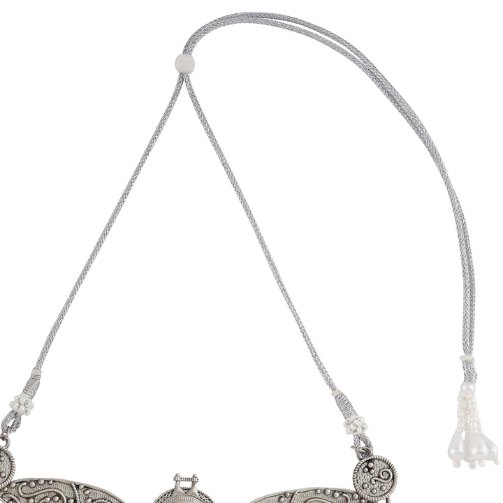 Teejh Cera Silver Oxidised Pastel Pink  Necklace Set