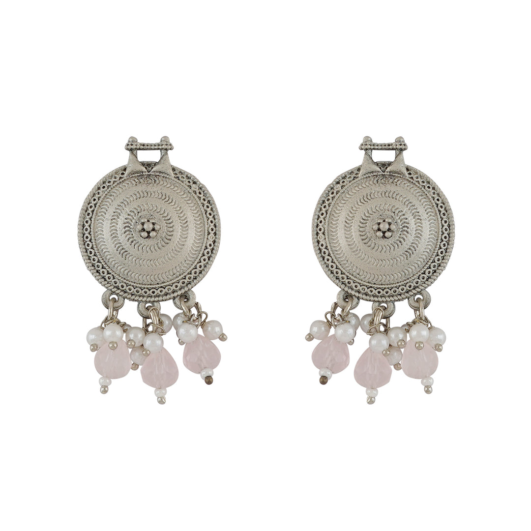 Teejh Cera Silver Oxidised Pastel Pink  Necklace Set