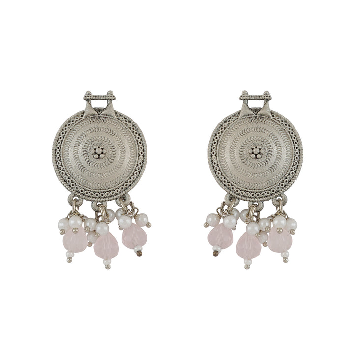 Teejh Cera Silver Oxidised Pastel Pink  Necklace Set