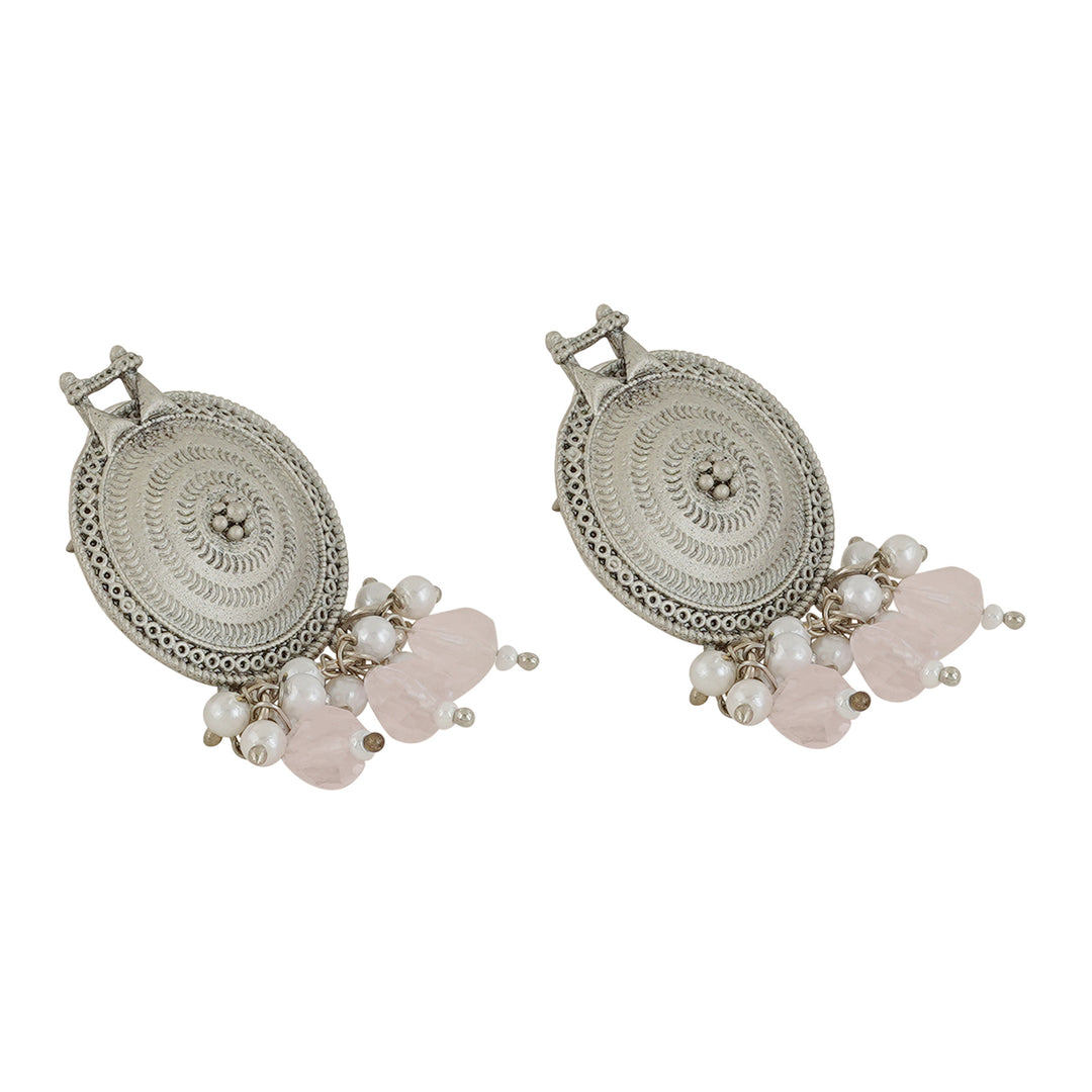 Teejh Cera Silver Oxidised Pastel Pink  Necklace Set