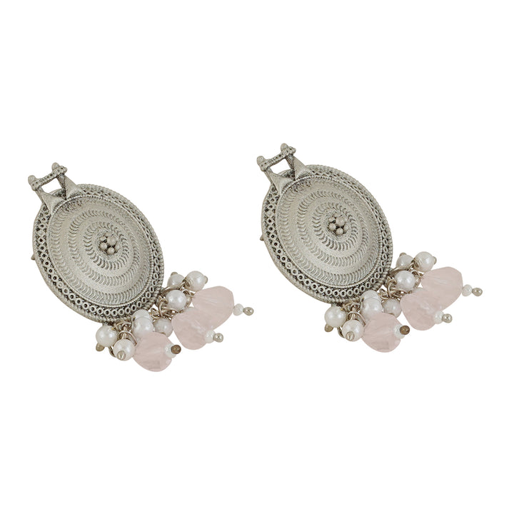 Teejh Cera Silver Oxidised Pastel Pink  Necklace Set