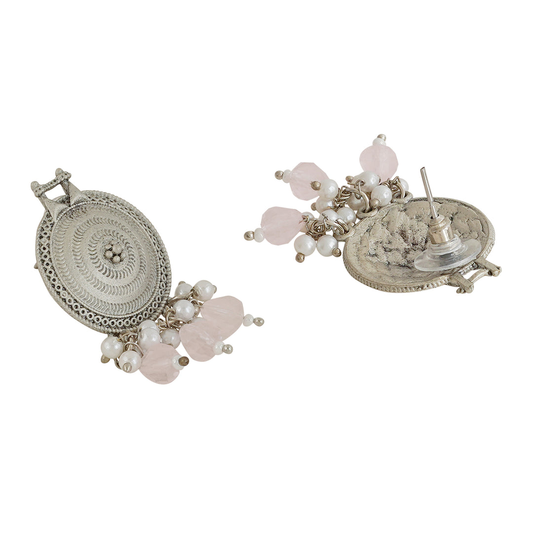 Teejh Cera Silver Oxidised Pastel Pink  Necklace Set