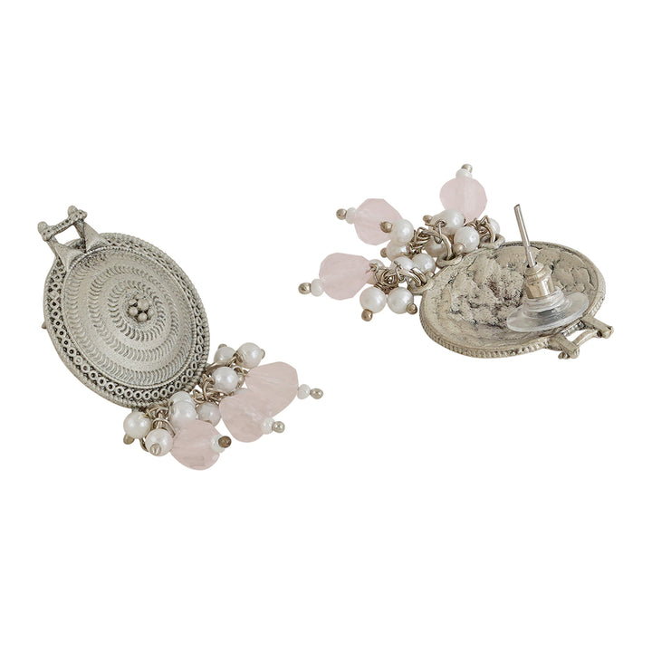 Teejh Cera Silver Oxidised Pastel Pink  Necklace Set