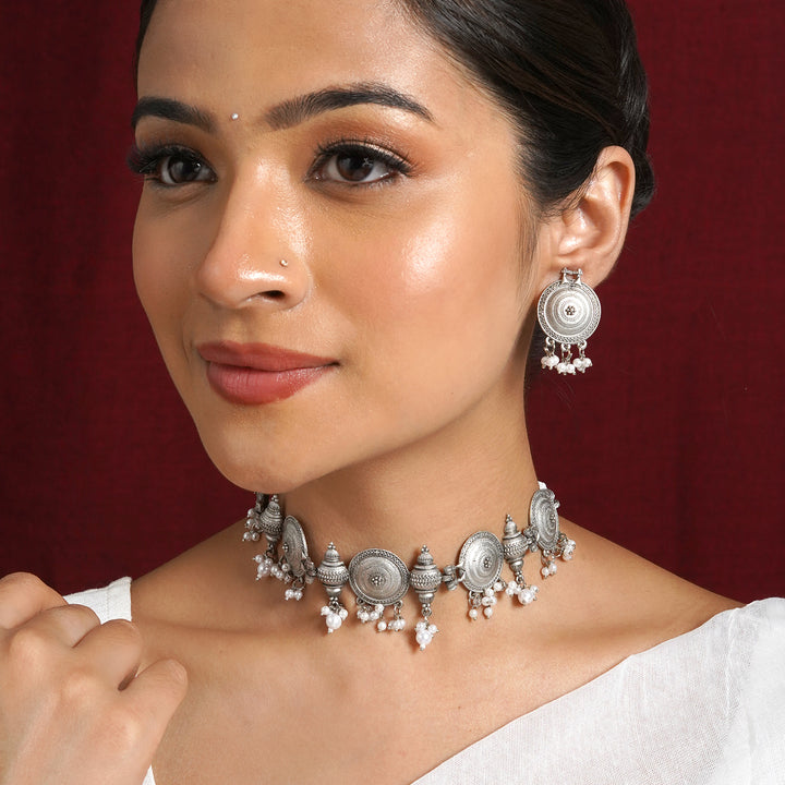 Teejh Dogra Silver Oxidised Necklace Set
