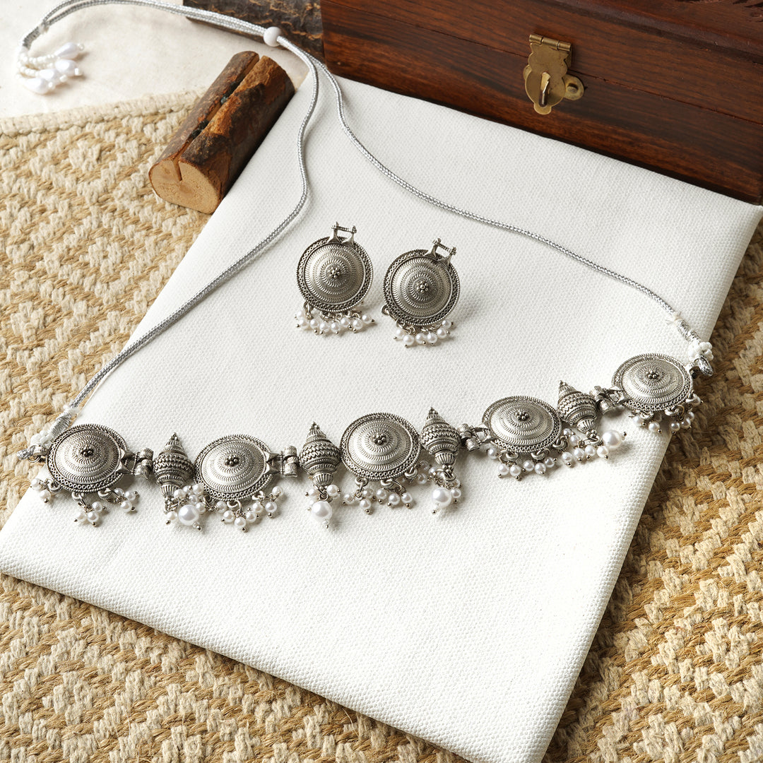 Teejh Dogra Silver Oxidised Necklace Set