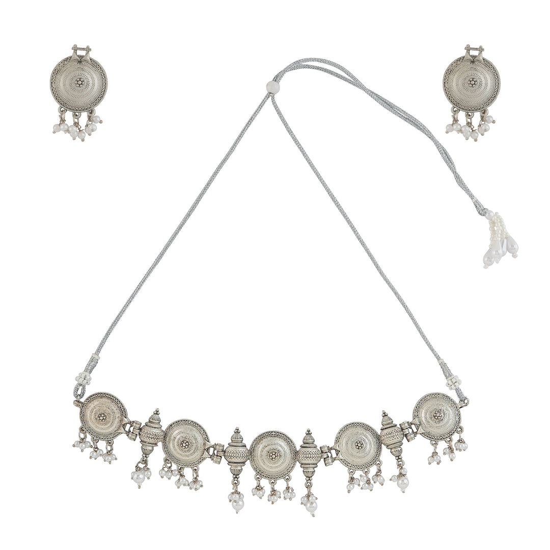 Teejh Dogra Silver Oxidised Necklace Set
