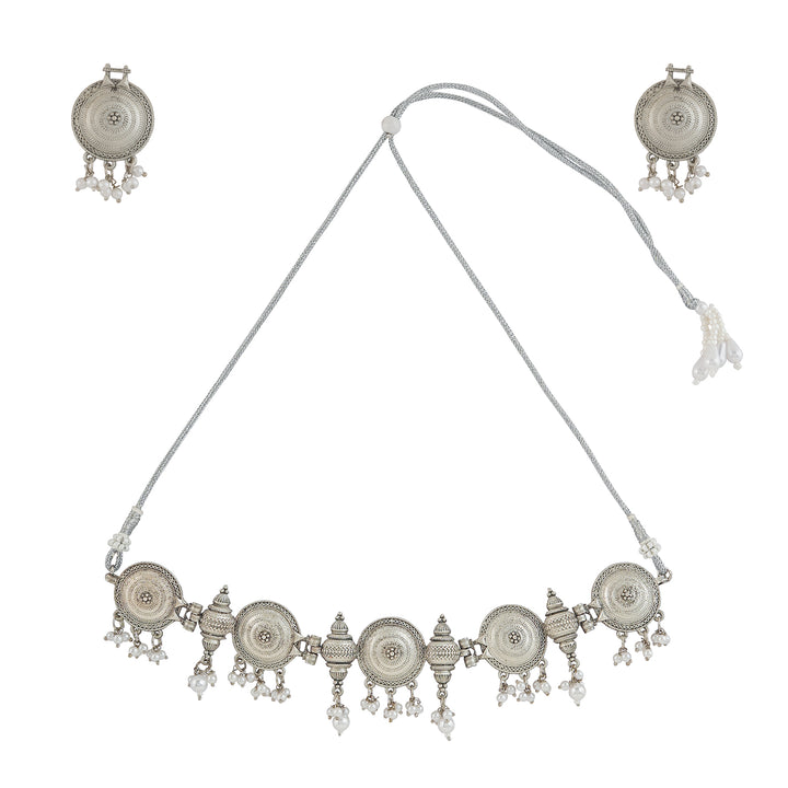 Teejh Dogra Silver Oxidised Necklace Set