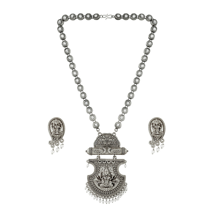 Teejh Maitraka Silver Oxidised White Necklace Set
