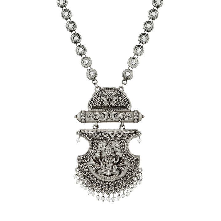Teejh Maitraka Silver Oxidised White Necklace Set
