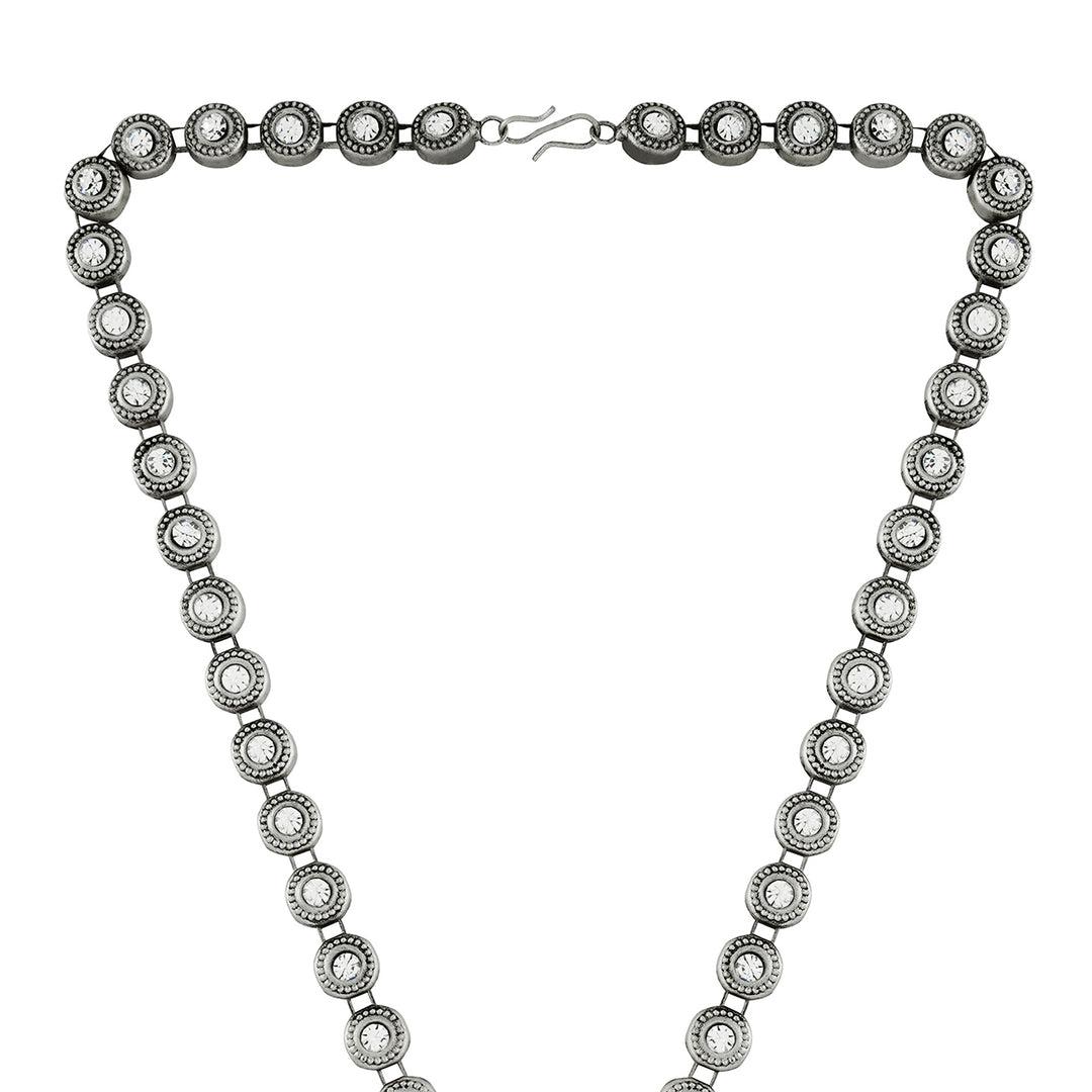 Teejh Maitraka Silver Oxidised White Necklace Set