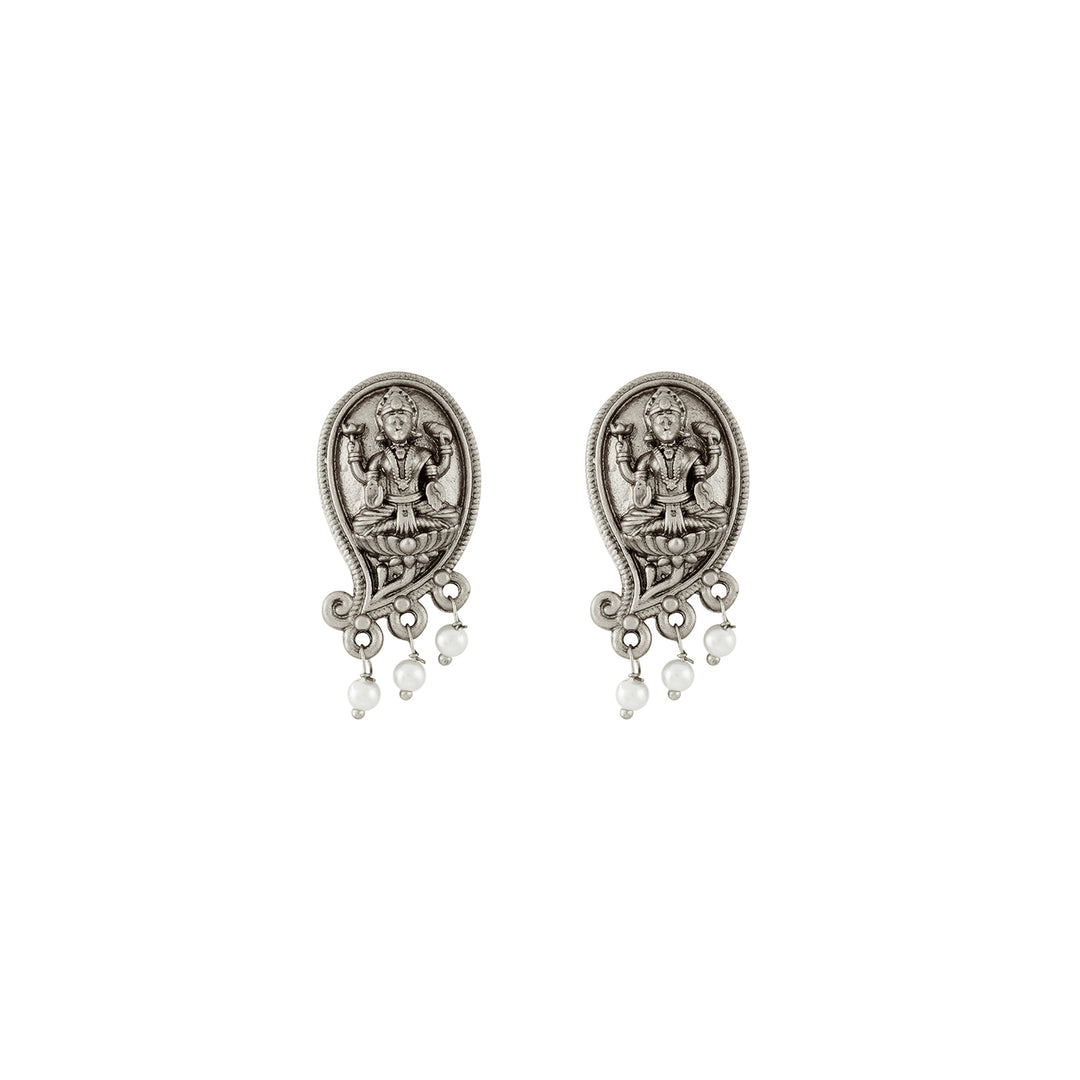 Teejh Maitraka Silver Oxidised White Necklace Set