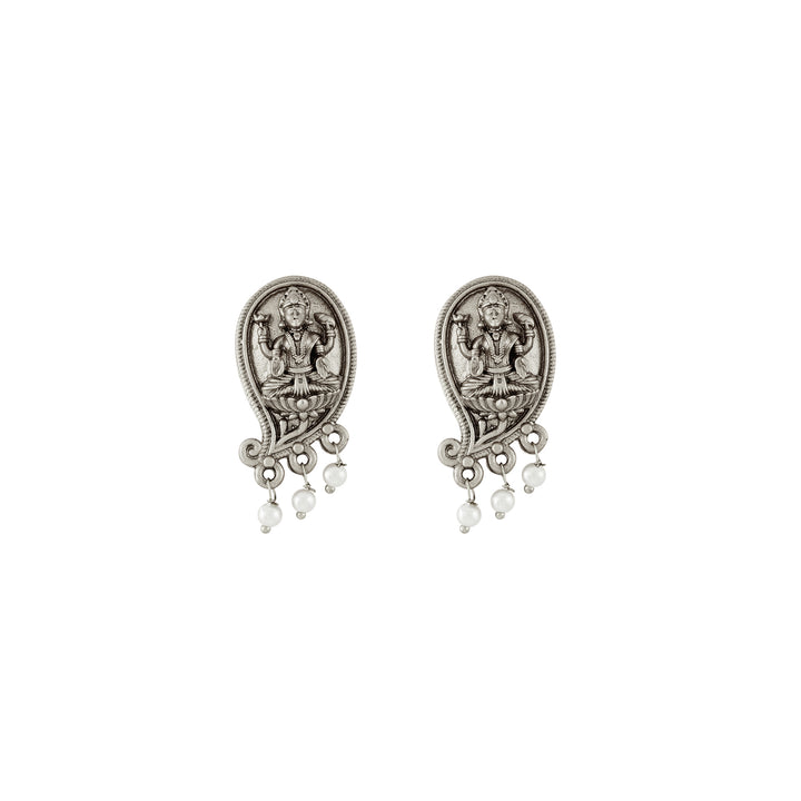 Teejh Maitraka Silver Oxidised White Necklace Set