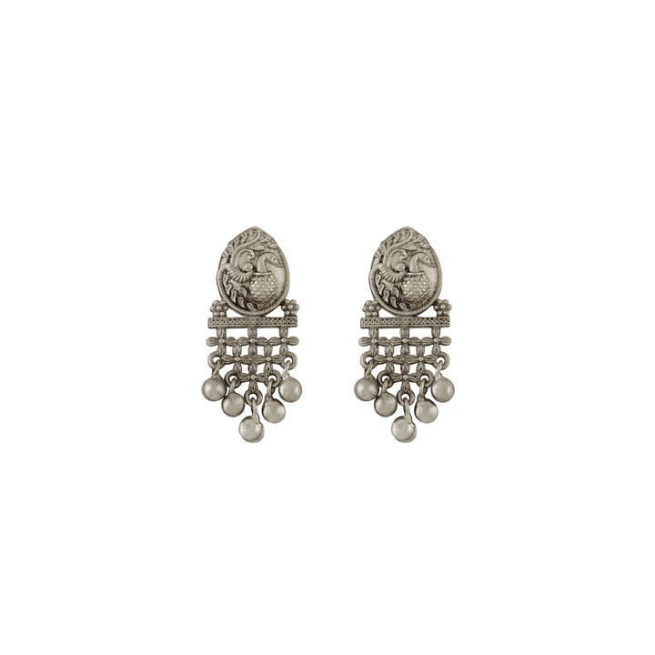 Teejh Nanda Silver Oxidised Ruby Green Necklace Set