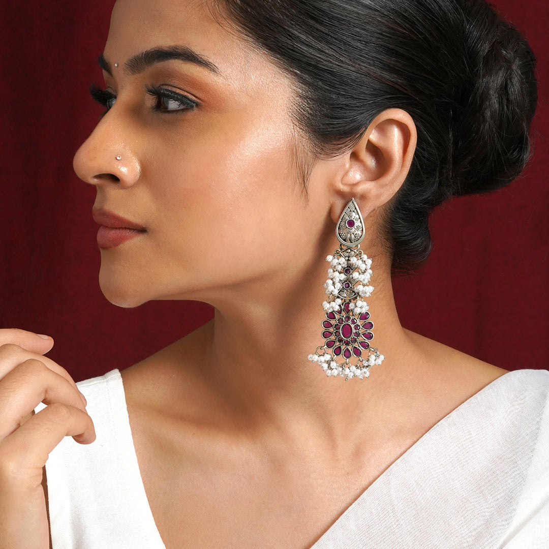 Teejh Shaishunaga Silver Oxidised Ruby Earrings