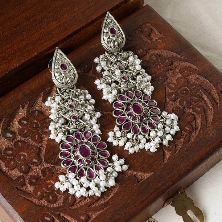 Teejh Shaishunaga Silver Oxidised Ruby Earrings