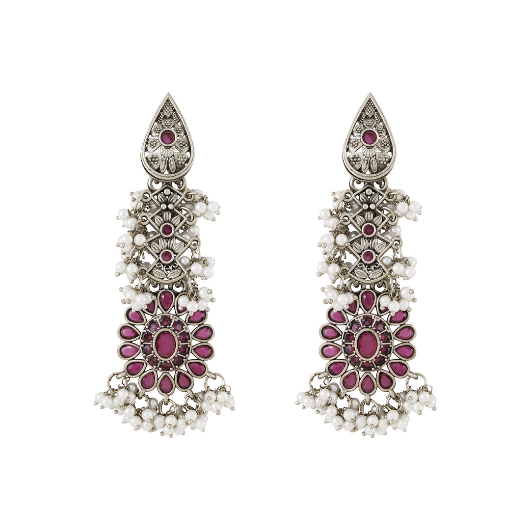 Teejh Shaishunaga Silver Oxidised Ruby Earrings