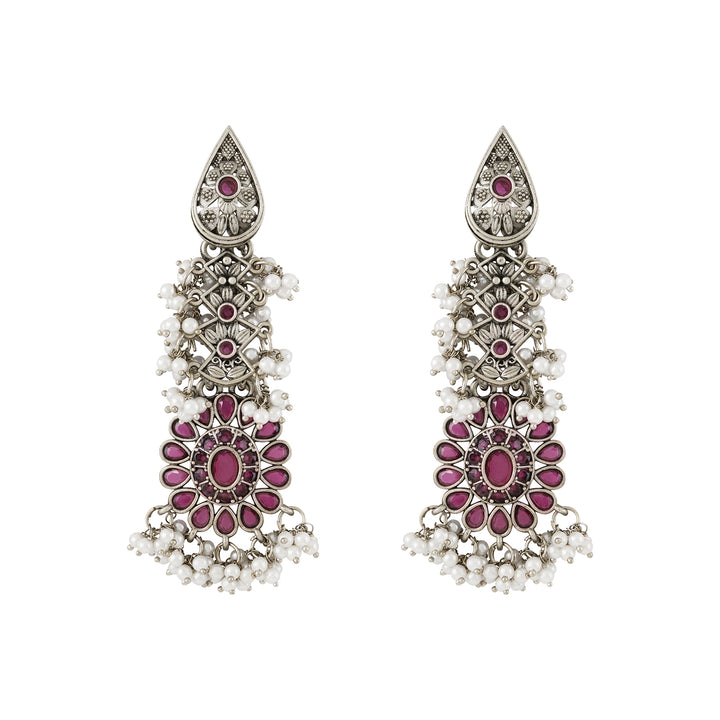 Teejh Shaishunaga Silver Oxidised Ruby Earrings