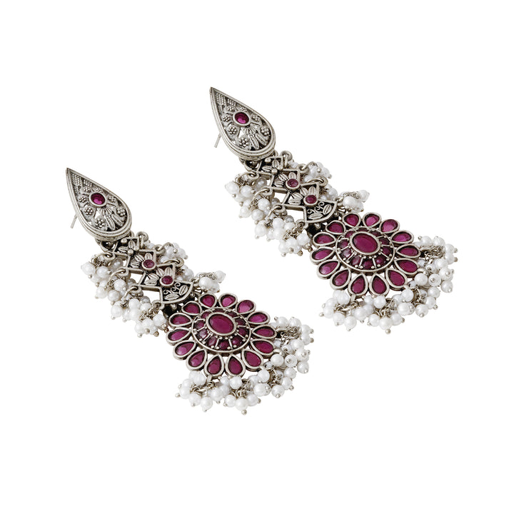 Teejh Shaishunaga Silver Oxidised Ruby Earrings