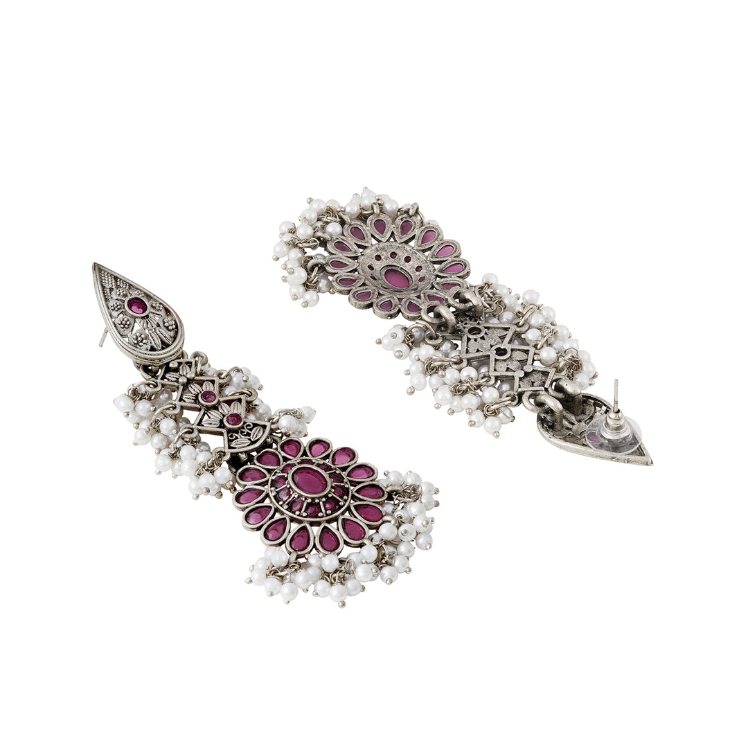 Teejh Shaishunaga Silver Oxidised Ruby Earrings