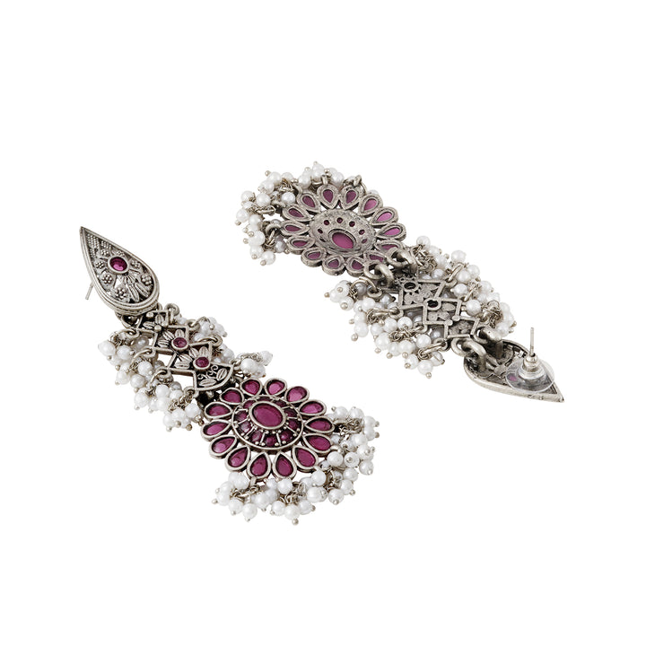 Teejh Shaishunaga Silver Oxidised Ruby Earrings