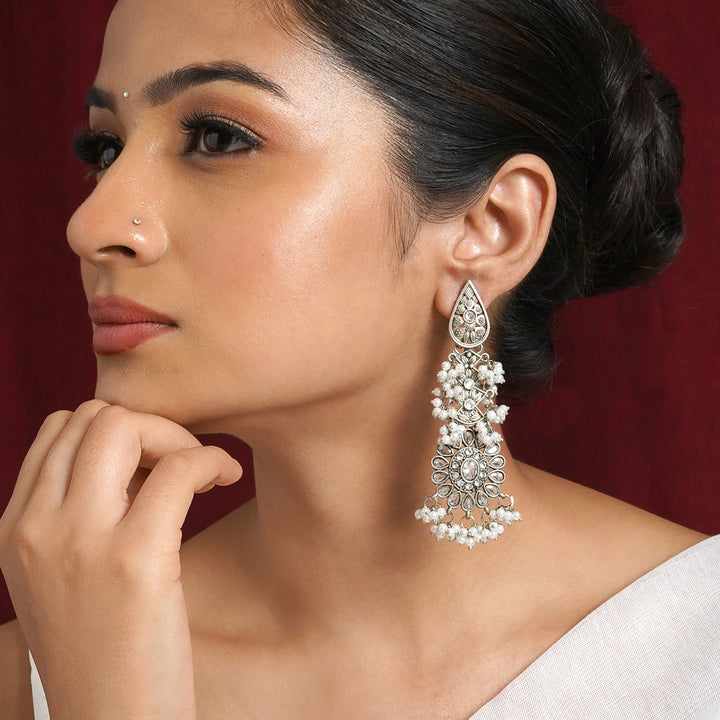 Teejh Tomara Silver Oxidised White Earrings