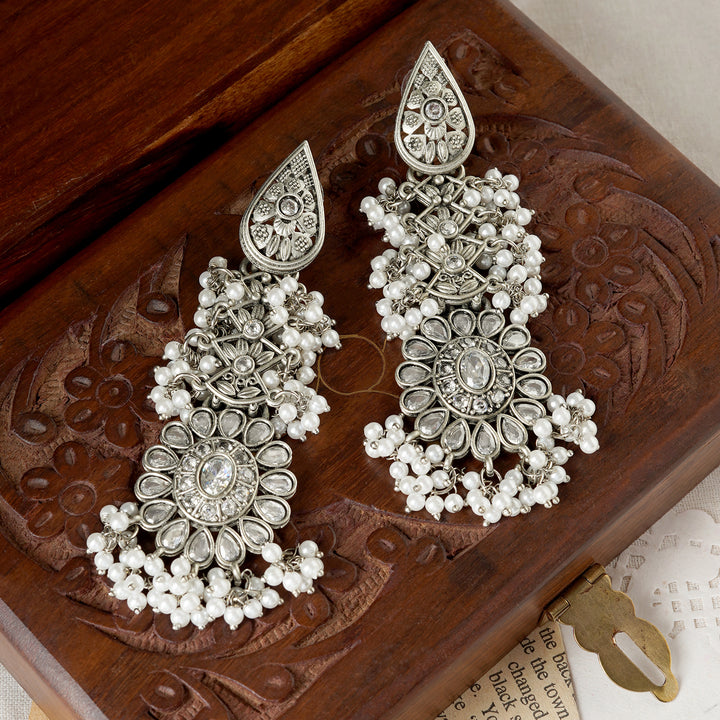 Teejh Tomara Silver Oxidised White Earrings