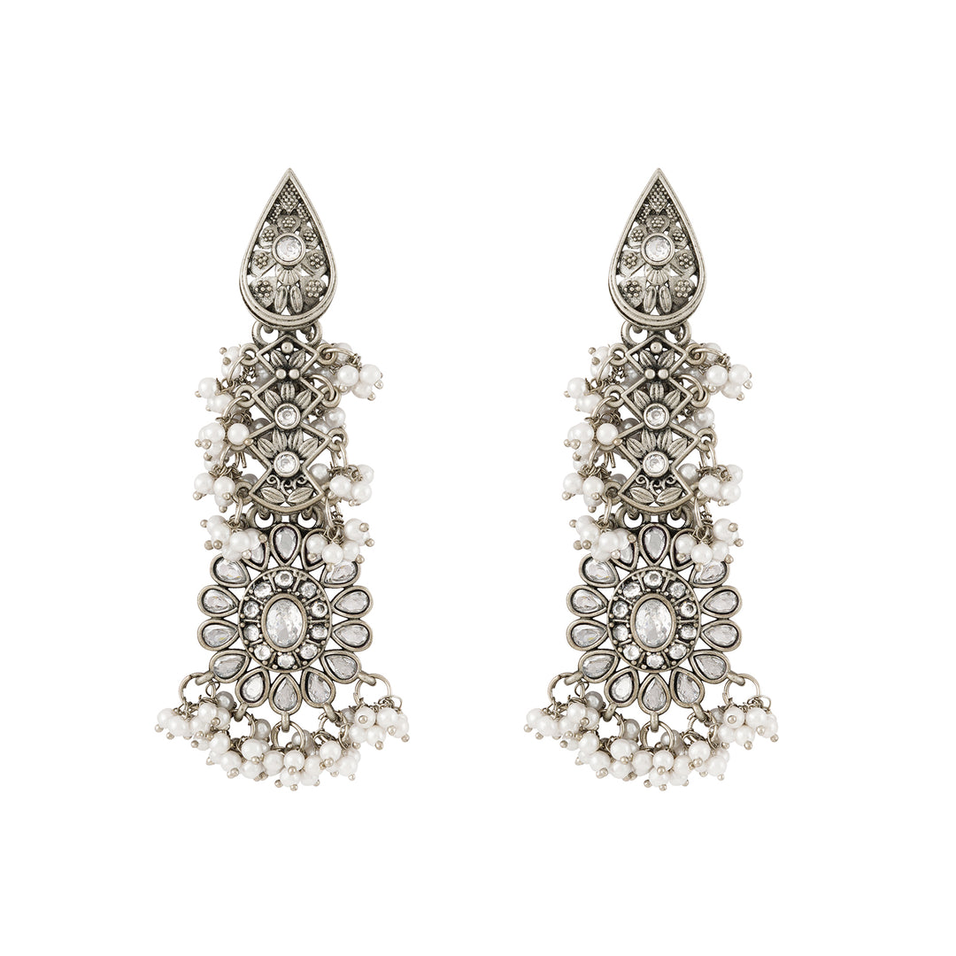 Teejh Tomara Silver Oxidised White Earrings